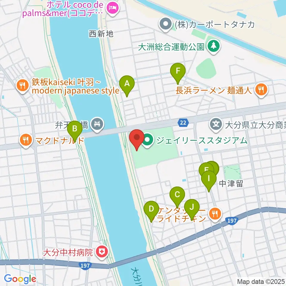 ジェイリーススタジアム周辺のファミレス・ファーストフード一覧地図