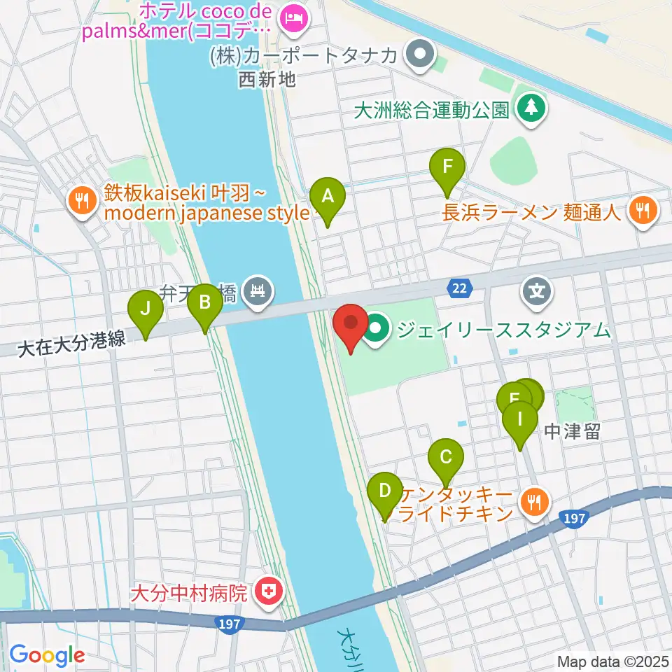 ジェイリーススタジアム周辺のファミレス・ファーストフード一覧地図