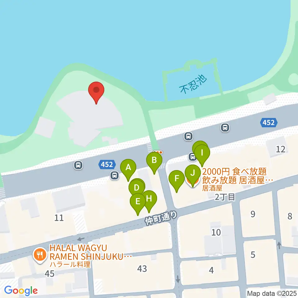 上野恩賜公園野外ステージ周辺のファミレス・ファーストフード一覧地図