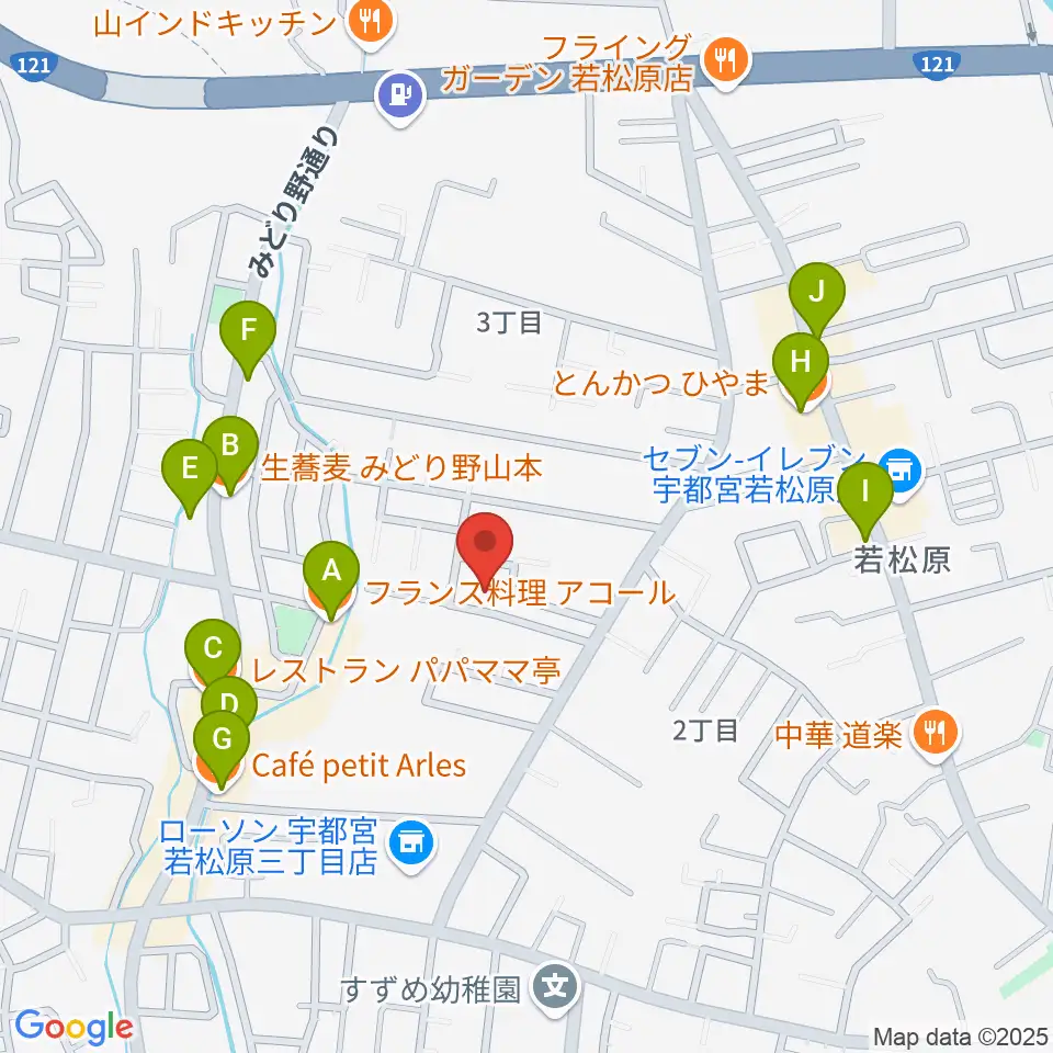 ピアノ教室ぷりまう″ぇーら周辺のファミレス・ファーストフード一覧地図