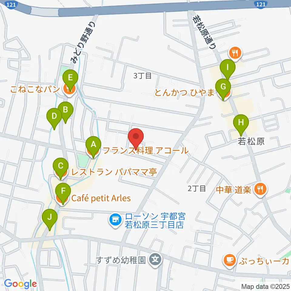 ピアノ教室ぷりまう″ぇーら周辺のファミレス・ファーストフード一覧地図