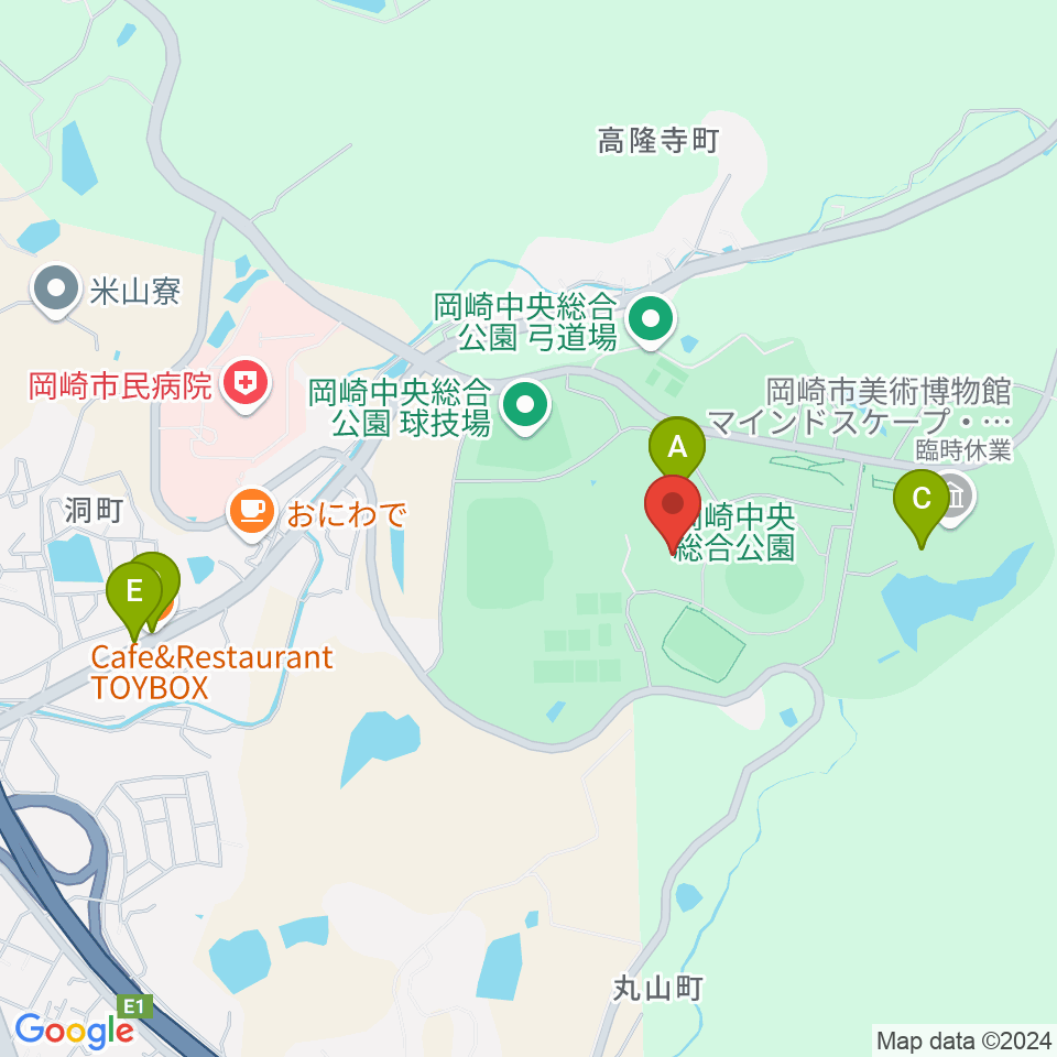 岡崎中央総合公園総合体育館周辺のファミレス・ファーストフード一覧地図