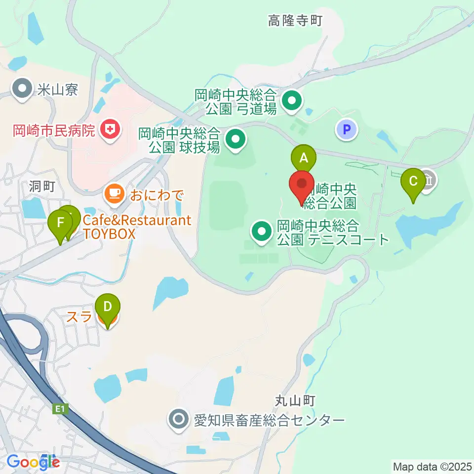 岡崎中央総合公園総合体育館周辺のファミレス・ファーストフード一覧地図