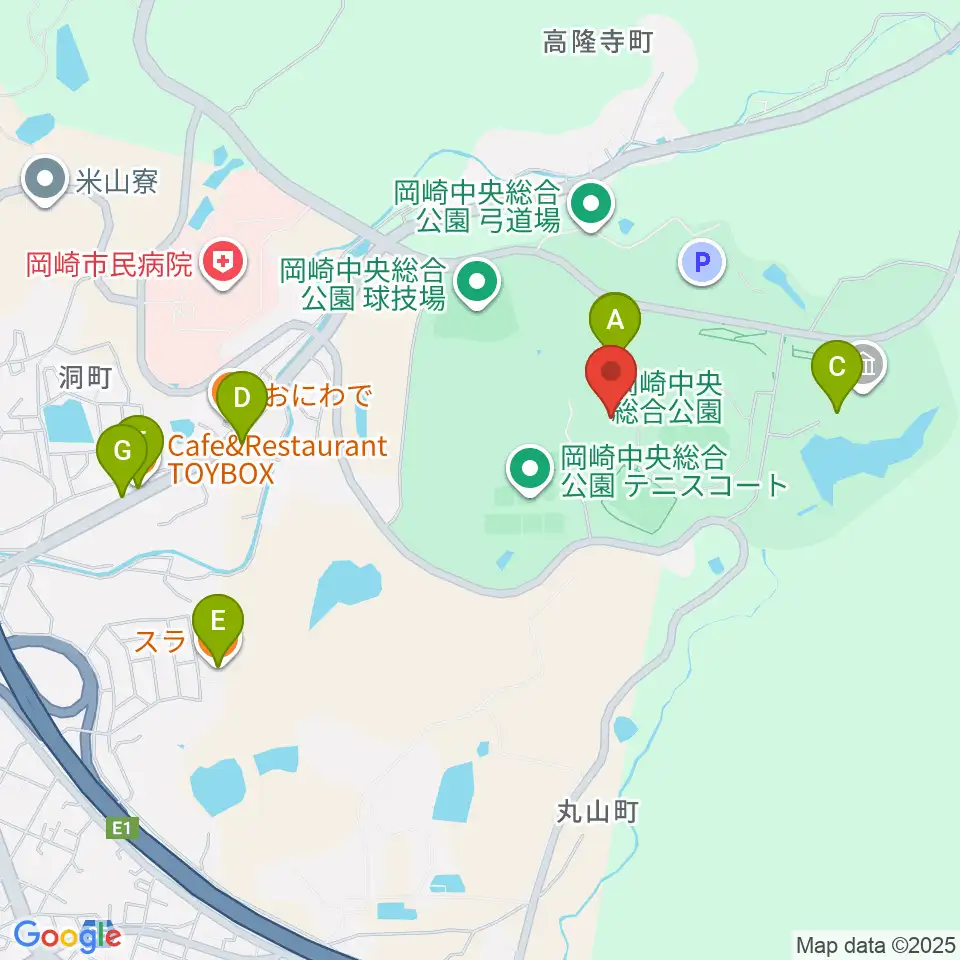 岡崎中央総合公園総合体育館周辺のファミレス・ファーストフード一覧地図