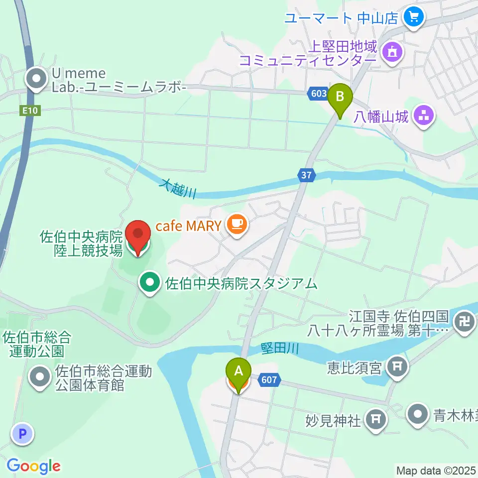 佐伯中央病院陸上競技場周辺のファミレス・ファーストフード一覧地図