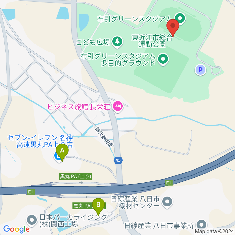 布引グリーンスタジアム周辺のファミレス・ファーストフード一覧地図