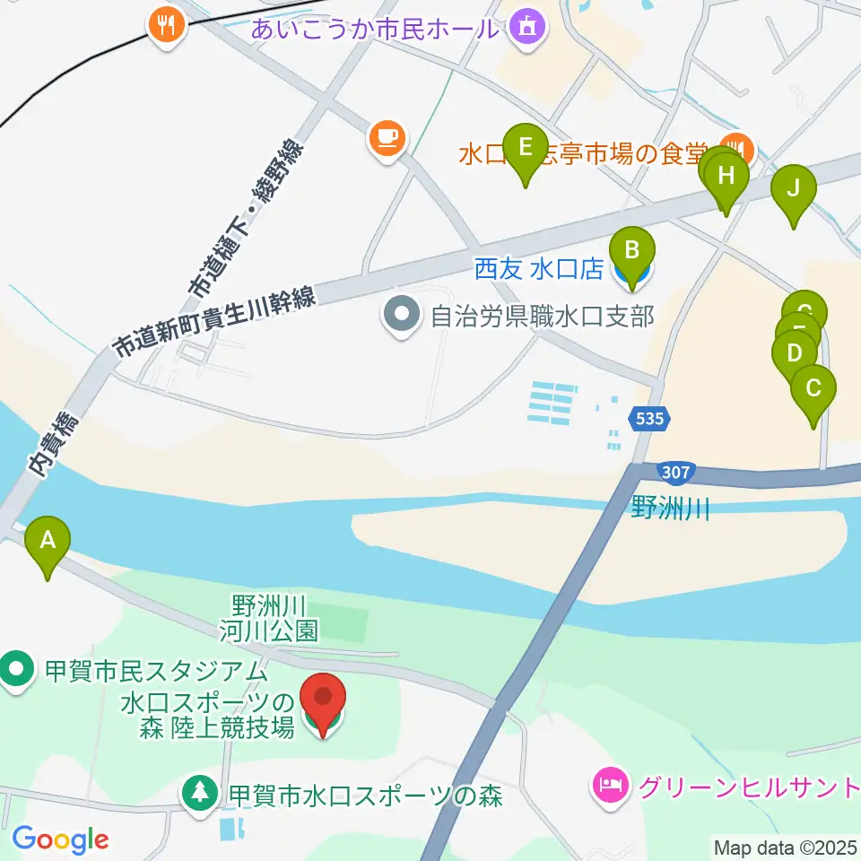 甲賀市水口スポーツの森陸上競技場周辺のファミレス・ファーストフード一覧地図