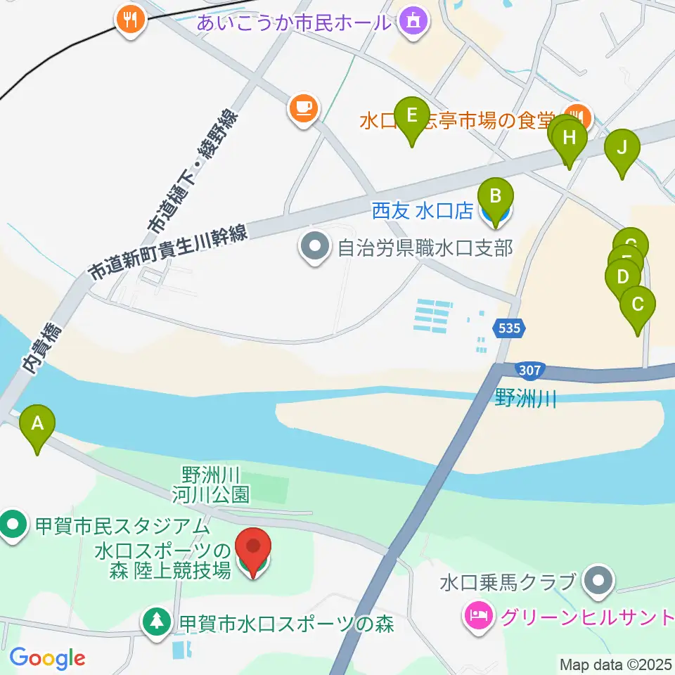 甲賀市水口スポーツの森陸上競技場周辺のファミレス・ファーストフード一覧地図