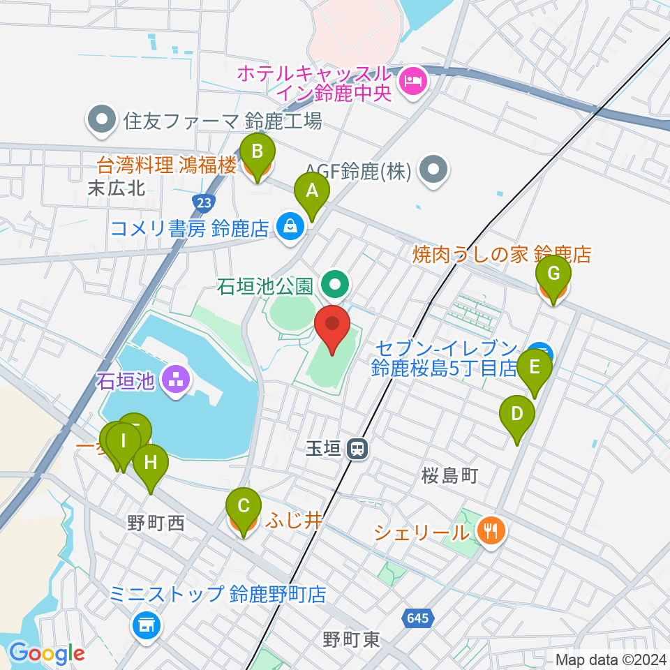 AGF鈴鹿陸上競技場周辺のファミレス・ファーストフード一覧地図