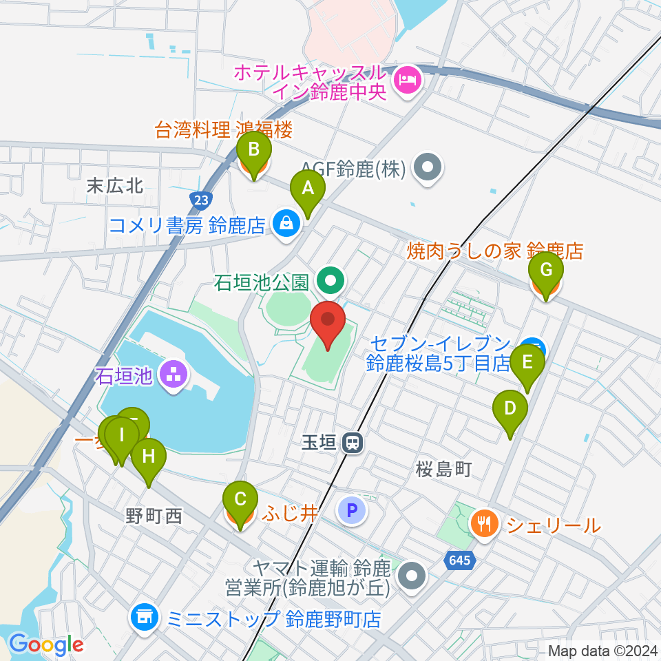 AGF鈴鹿陸上競技場周辺のファミレス・ファーストフード一覧地図