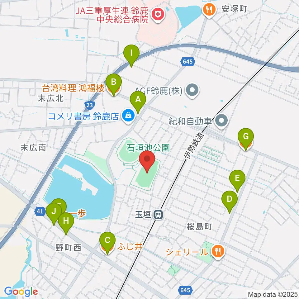AGF鈴鹿陸上競技場周辺のファミレス・ファーストフード一覧地図