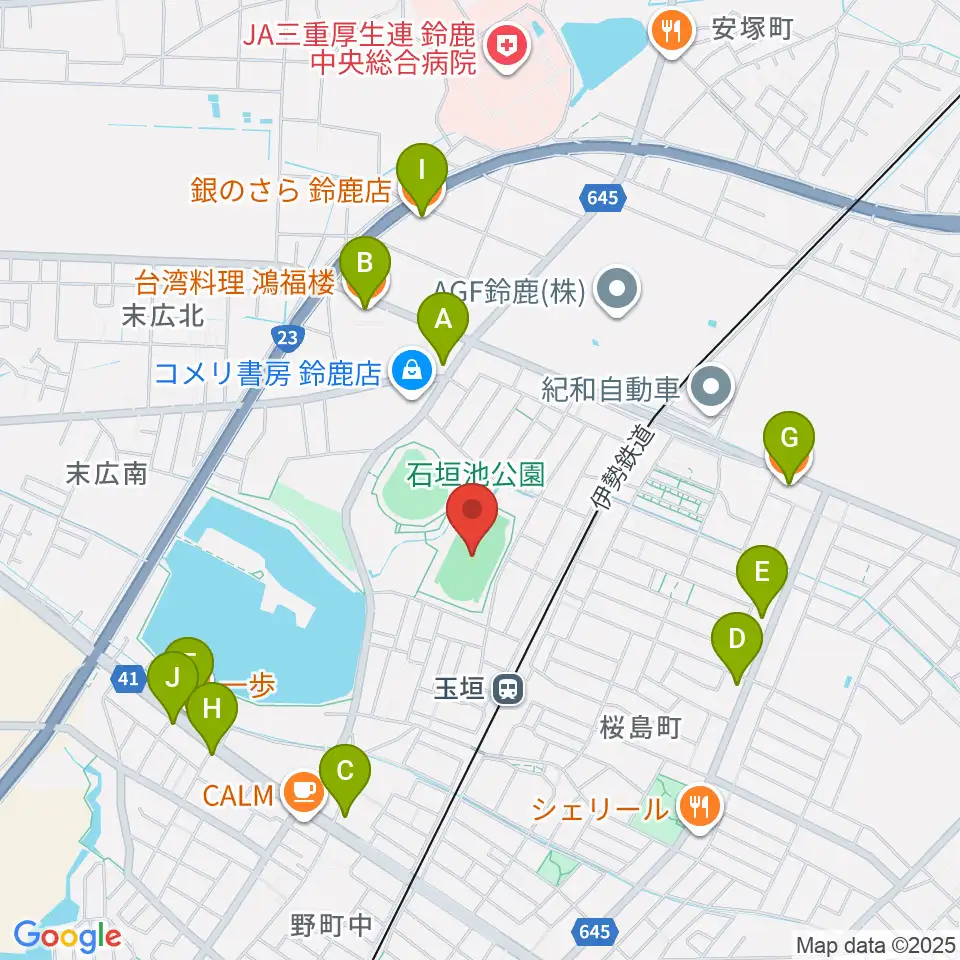 AGF鈴鹿陸上競技場周辺のファミレス・ファーストフード一覧地図