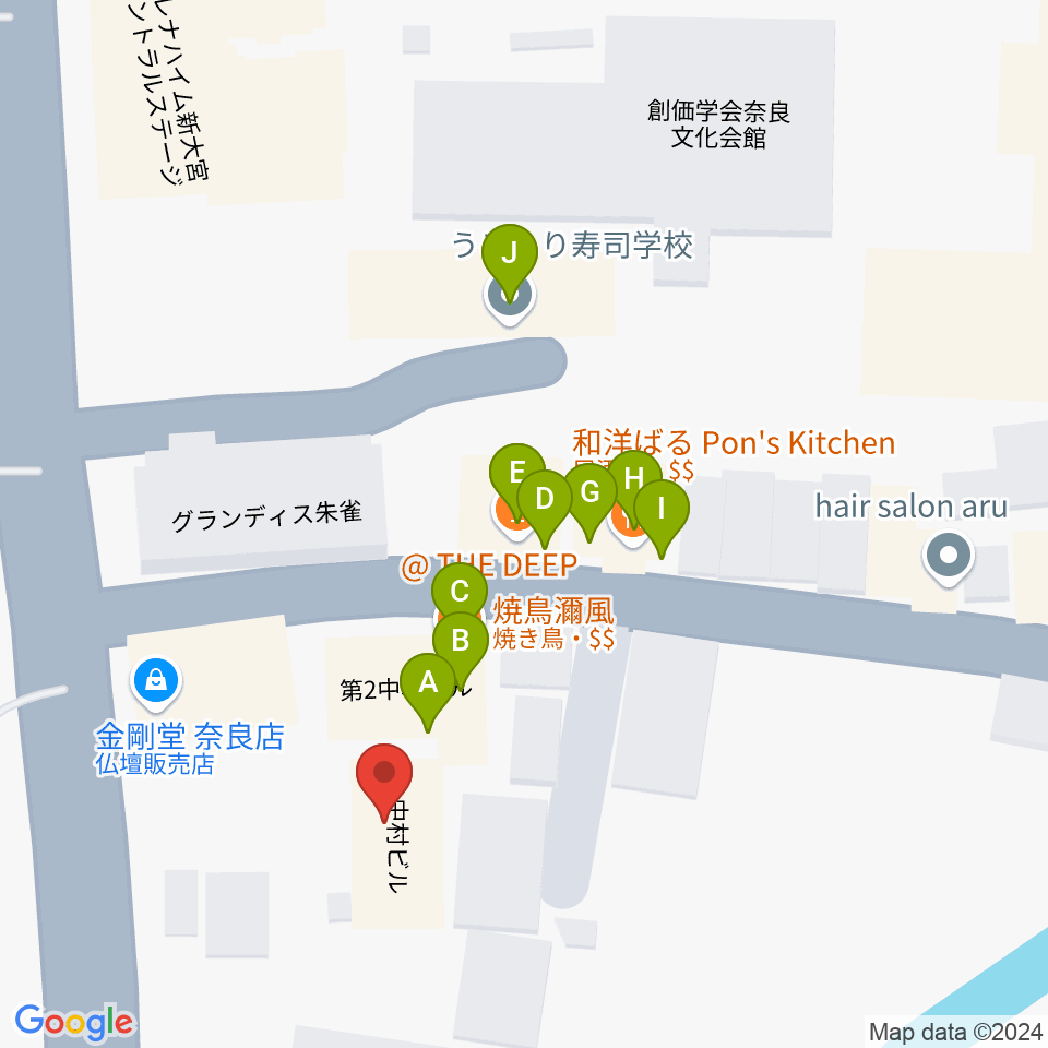 OneNoteミュージックスクール周辺のファミレス・ファーストフード一覧地図