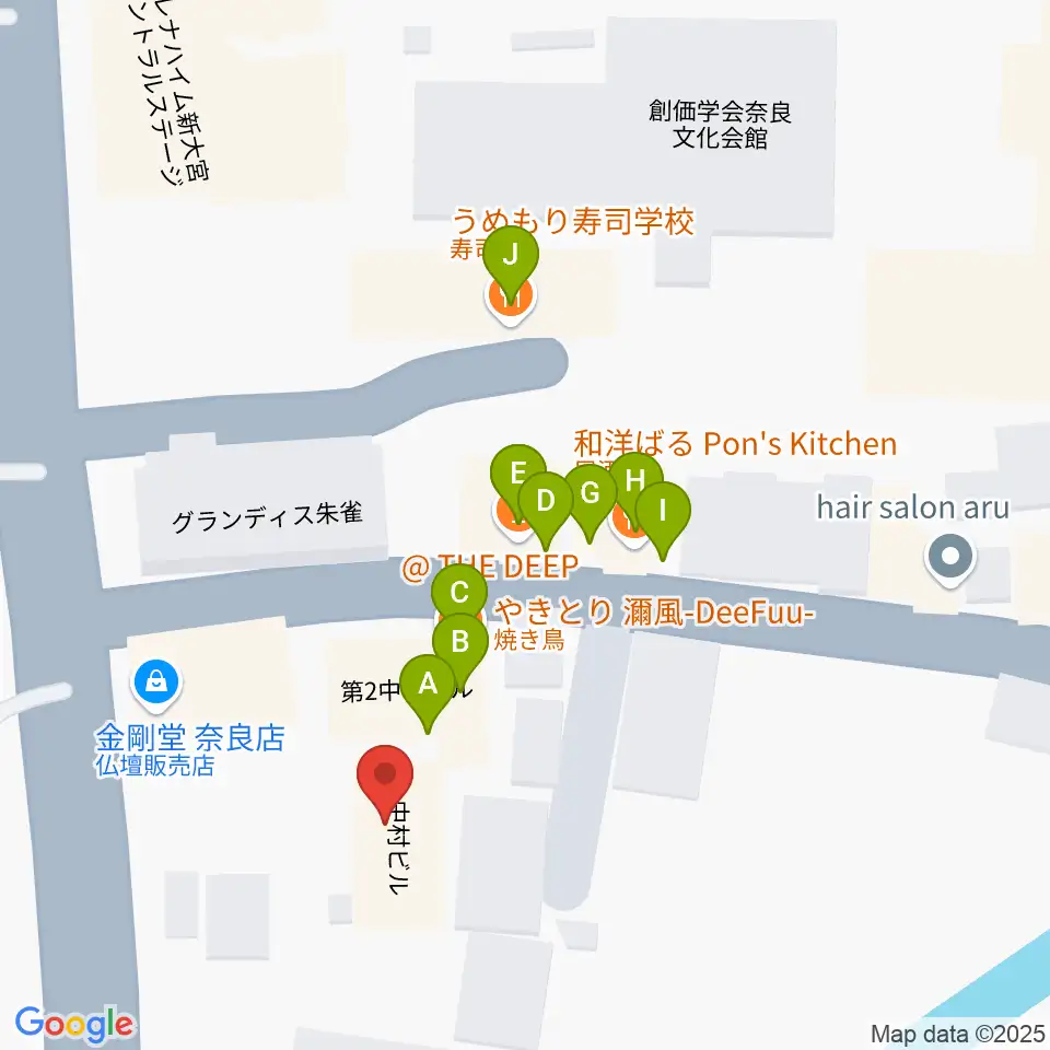 OneNoteミュージックスクール周辺のファミレス・ファーストフード一覧地図