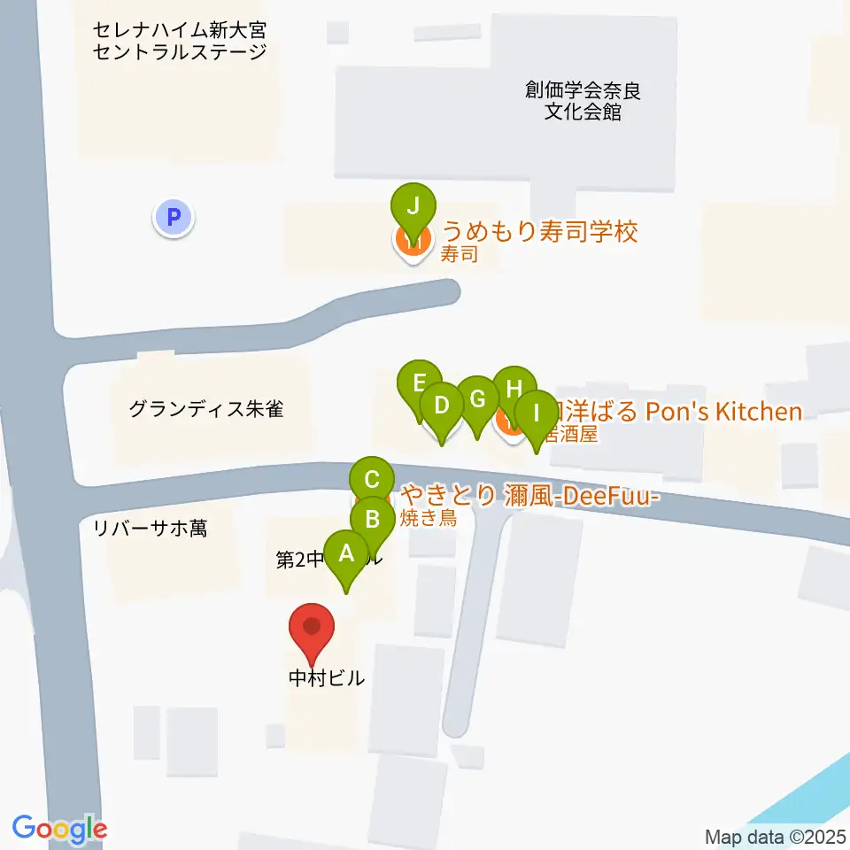 OneNoteミュージックスクール周辺のファミレス・ファーストフード一覧地図