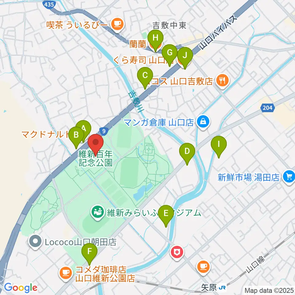 維新大晃アリーナ周辺のファミレス・ファーストフード一覧地図