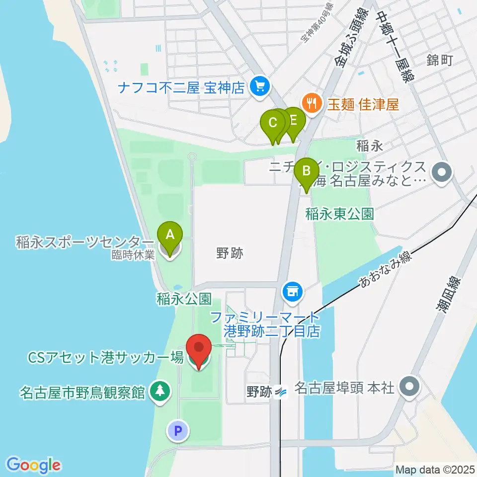 CSアセット港サッカー場周辺のファミレス・ファーストフード一覧地図
