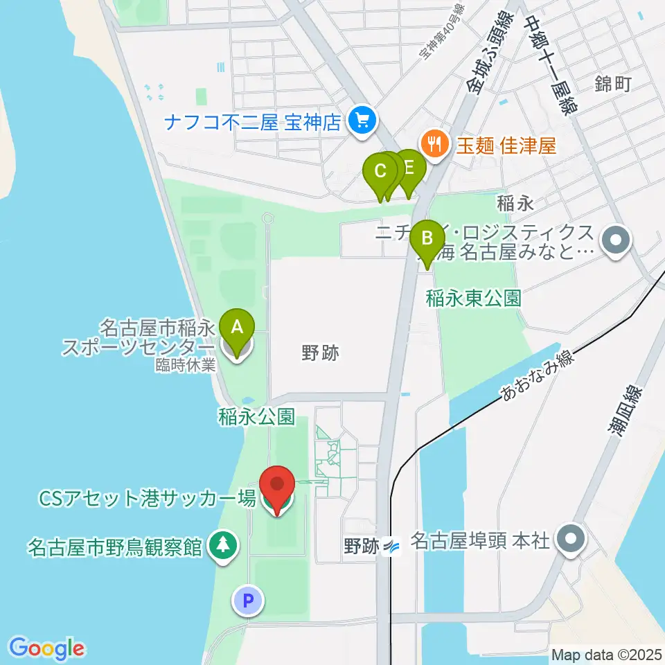 CSアセット港サッカー場周辺のファミレス・ファーストフード一覧地図