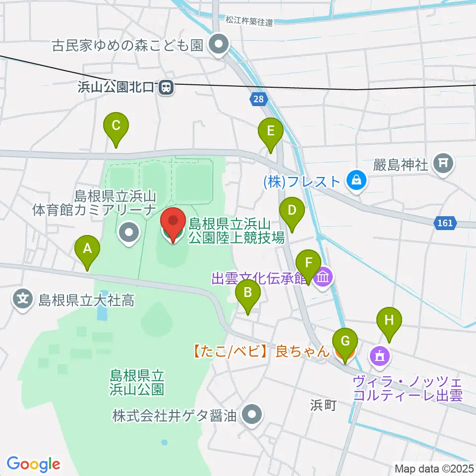 島根県立浜山公園陸上競技場周辺のファミレス・ファーストフード一覧地図
