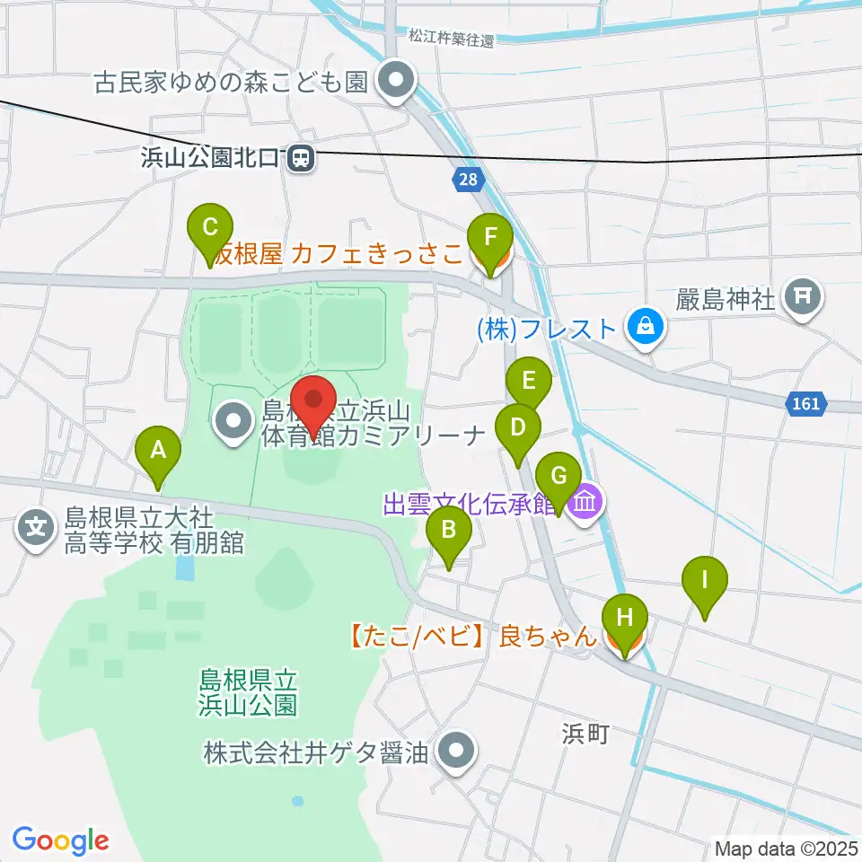 島根県立浜山公園陸上競技場周辺のファミレス・ファーストフード一覧地図