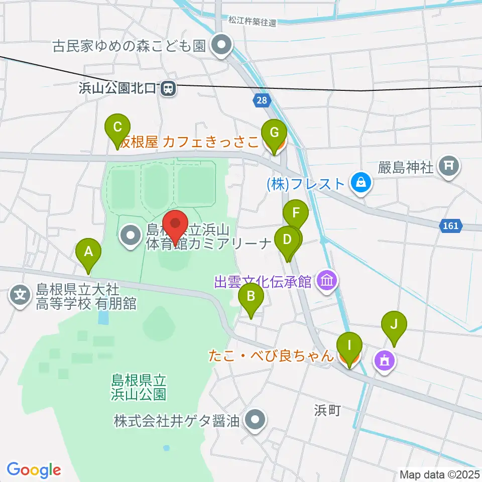 島根県立浜山公園陸上競技場周辺のファミレス・ファーストフード一覧地図