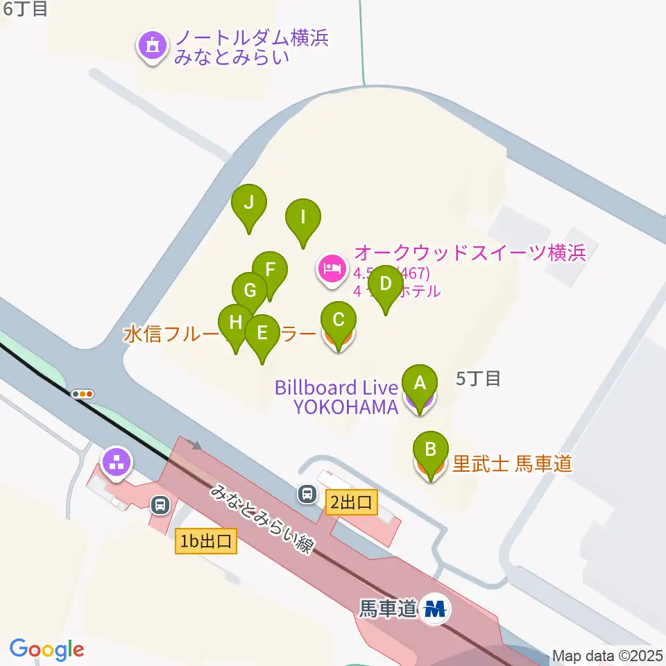 ビルボードライブ横浜周辺のファミレス・ファーストフード一覧地図