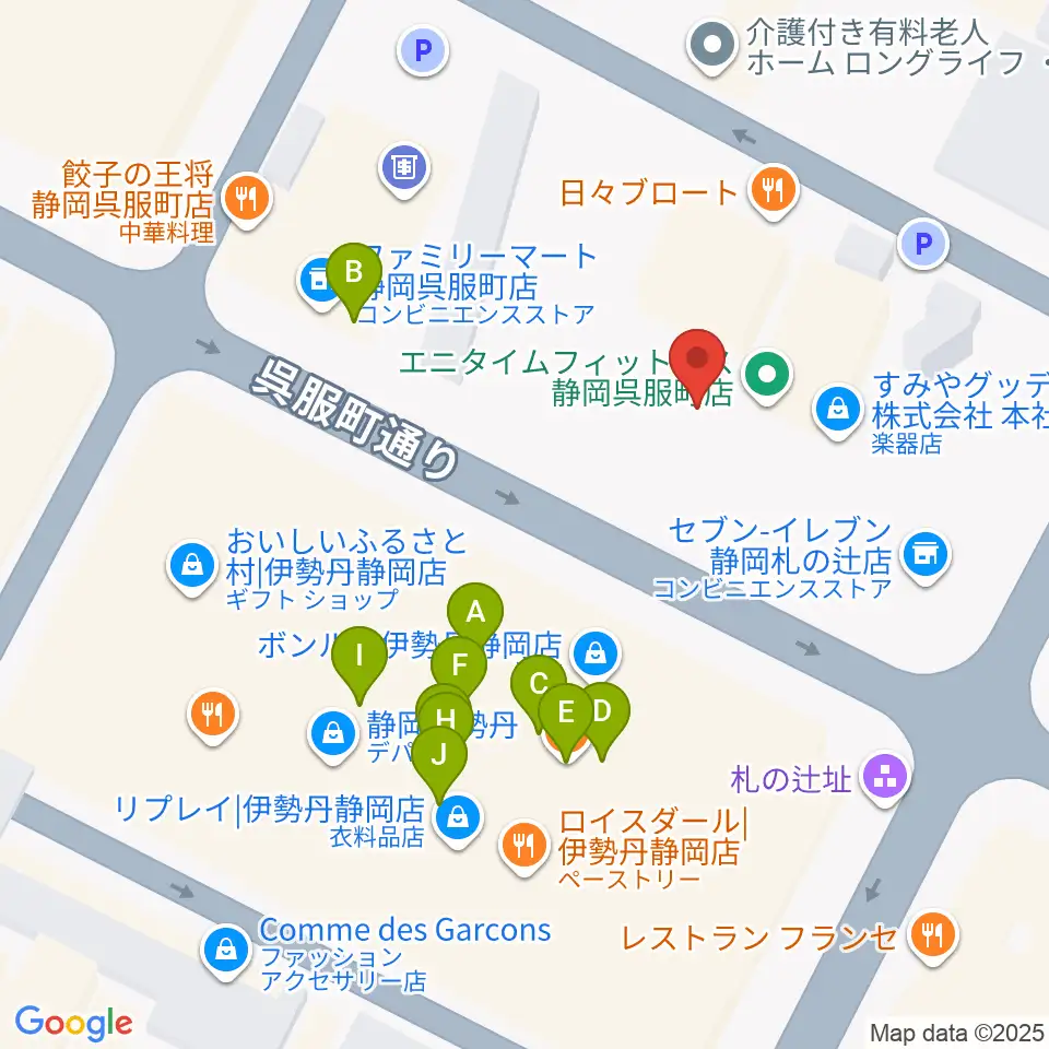 札の辻クロスホール周辺のファミレス・ファーストフード一覧地図