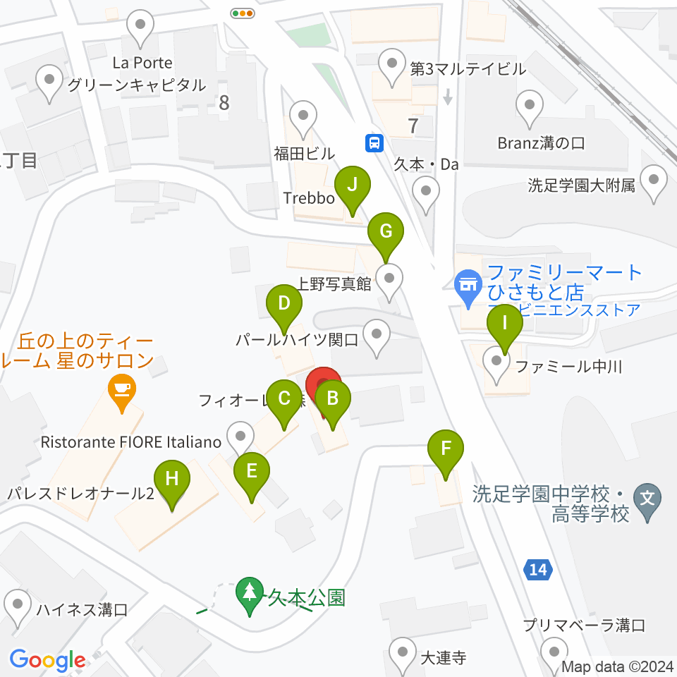 溝の口neonera周辺のファミレス・ファーストフード一覧地図