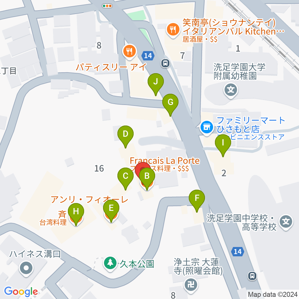 溝の口neonera周辺のファミレス・ファーストフード一覧地図