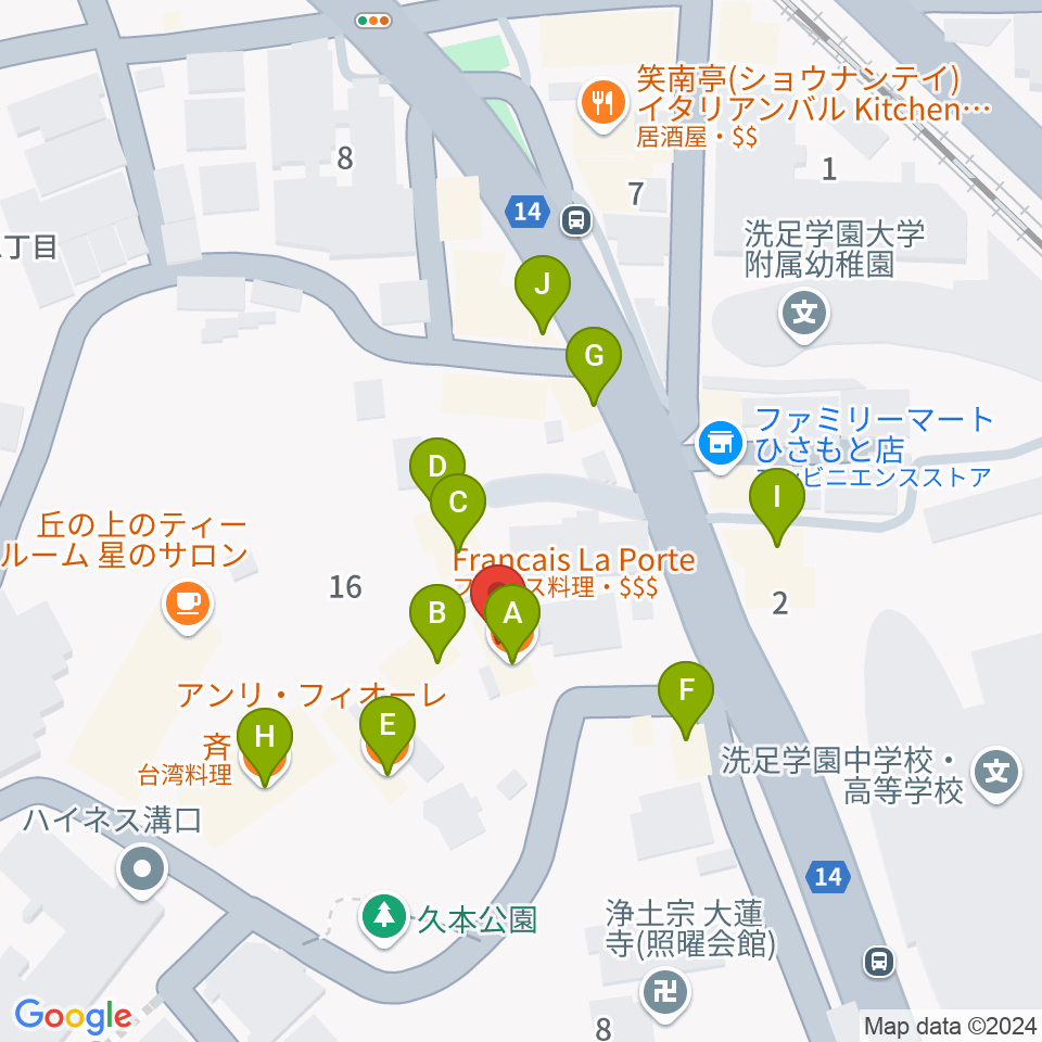 溝の口neonera周辺のファミレス・ファーストフード一覧地図