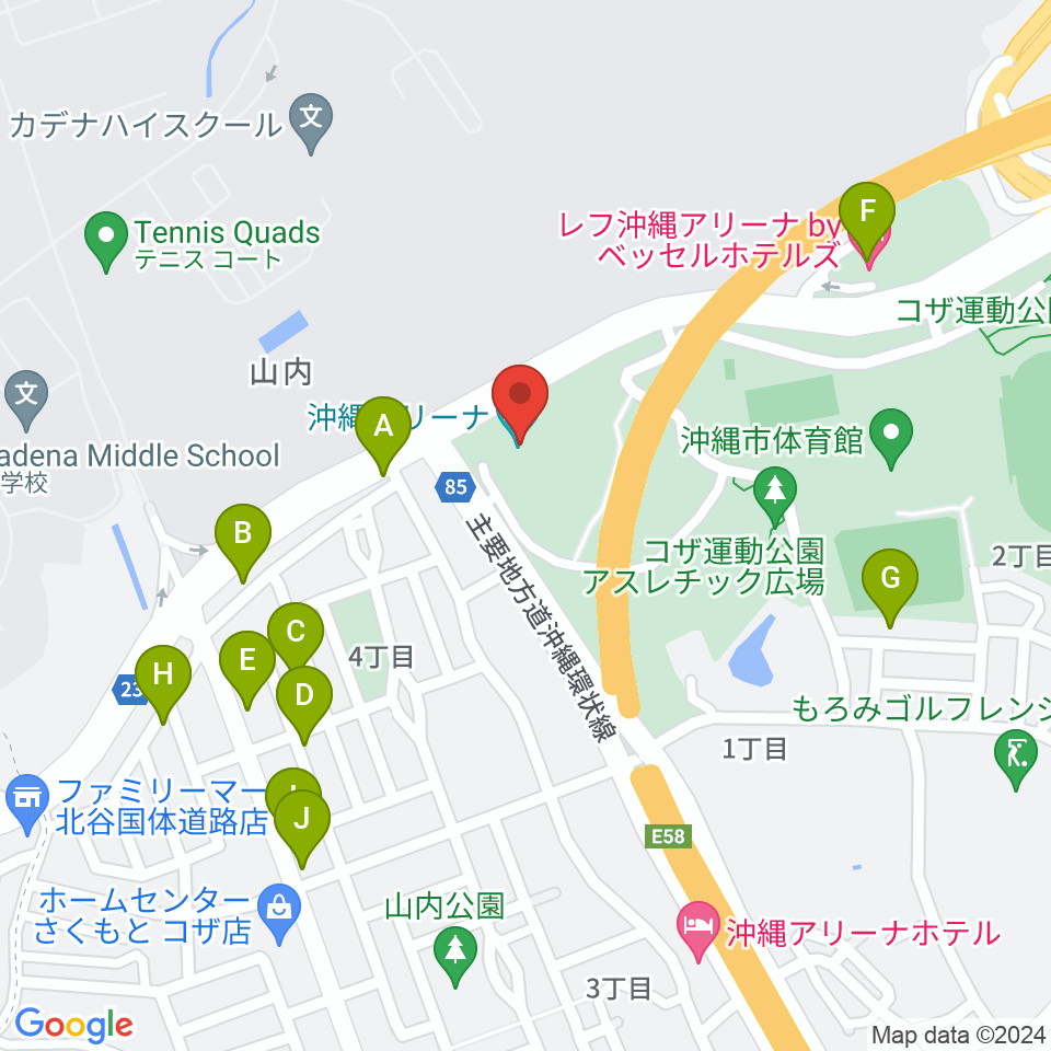 沖縄アリーナ周辺のファミレス・ファーストフード一覧地図