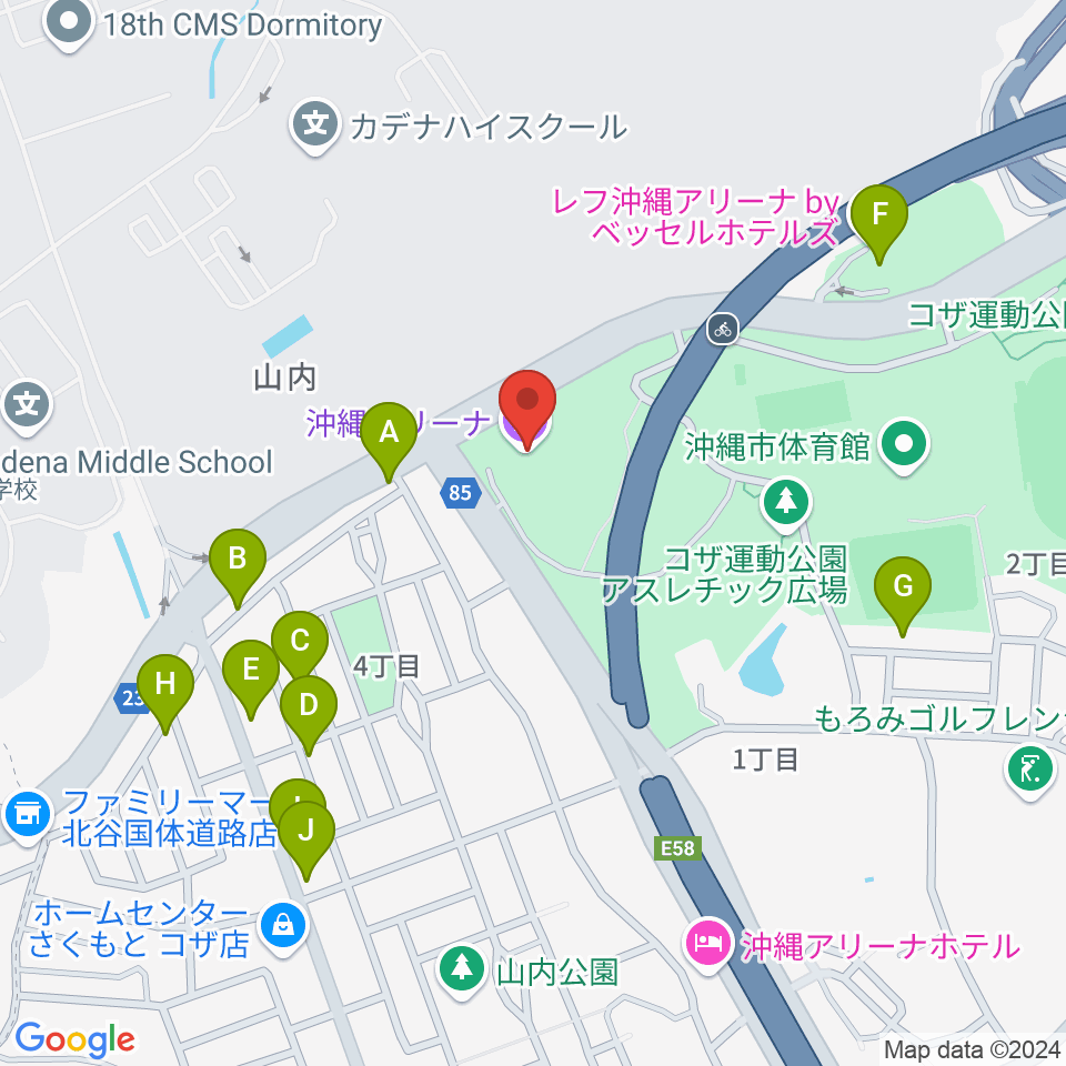 沖縄アリーナ周辺のファミレス・ファーストフード一覧地図