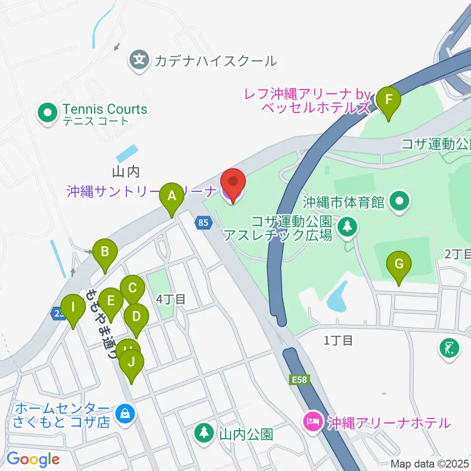 沖縄サントリーアリーナ周辺のファミレス・ファーストフード一覧地図