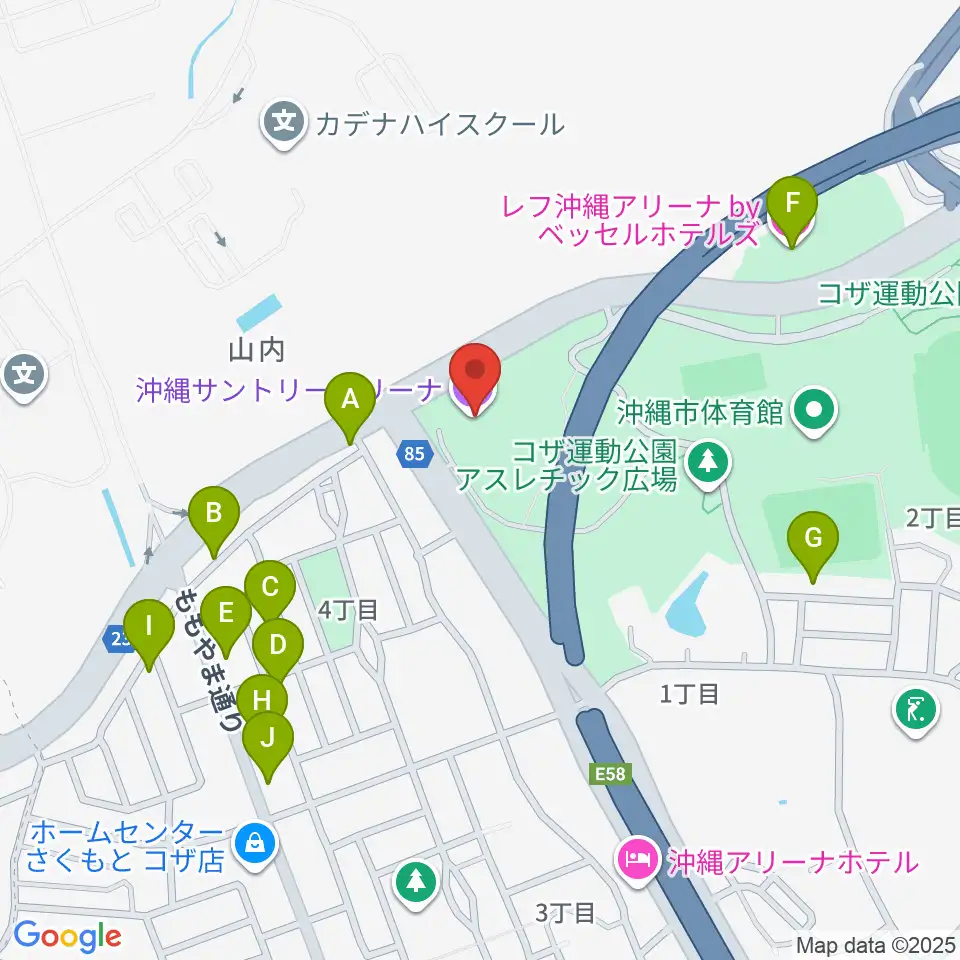 沖縄サントリーアリーナ周辺のファミレス・ファーストフード一覧地図