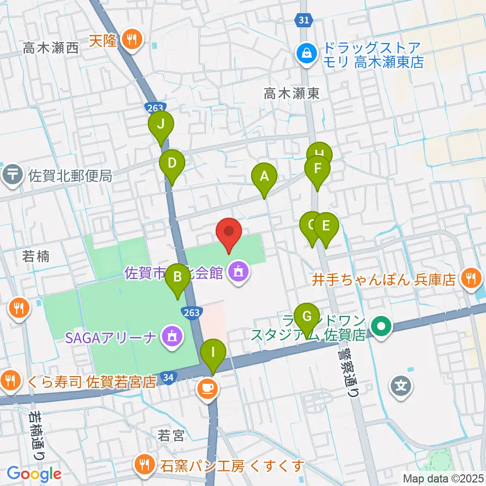 SAGAプラザ 総合体育館周辺のファミレス・ファーストフード一覧地図