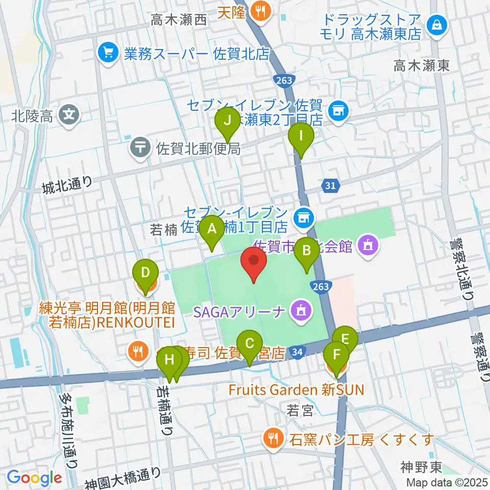 SAGAスタ(陸上競技場)周辺のファミレス・ファーストフード一覧地図
