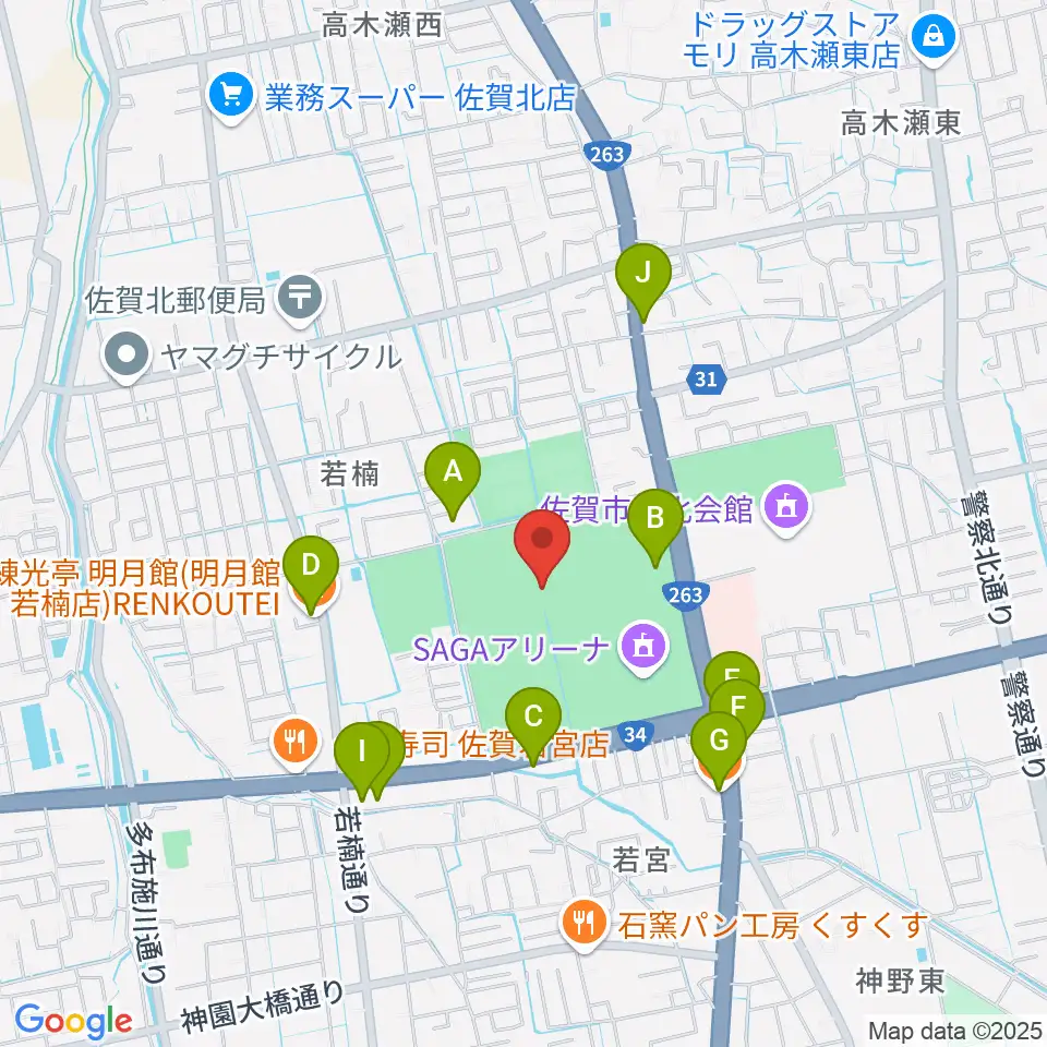 SAGAスタ(陸上競技場)周辺のファミレス・ファーストフード一覧地図