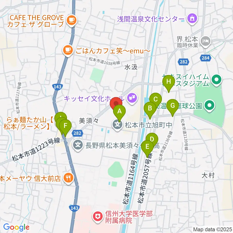エア・ウォーターアリーナ松本周辺のファミレス・ファーストフード一覧地図
