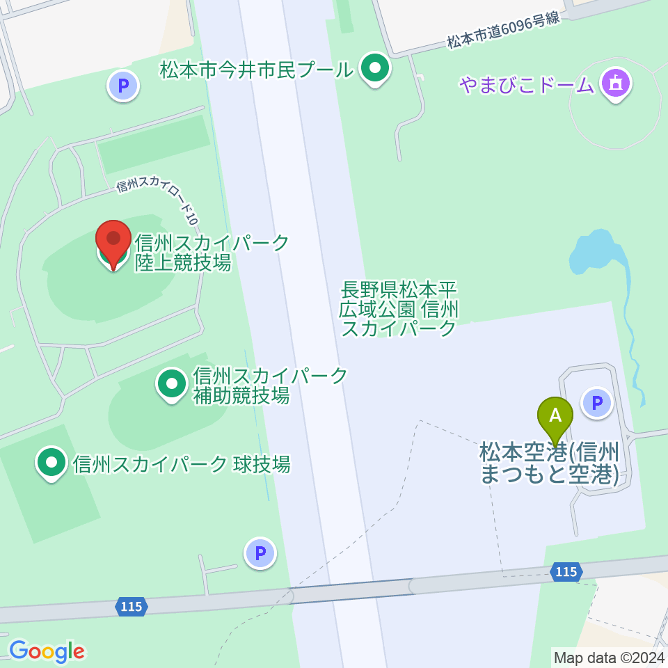 松本平広域公園 陸上競技場周辺のファミレス・ファーストフード一覧地図