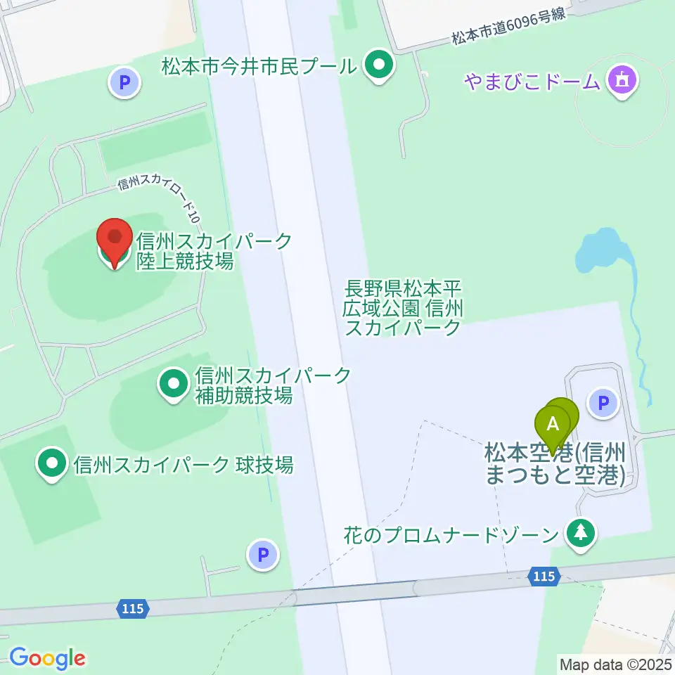 松本平広域公園 陸上競技場周辺のファミレス・ファーストフード一覧地図