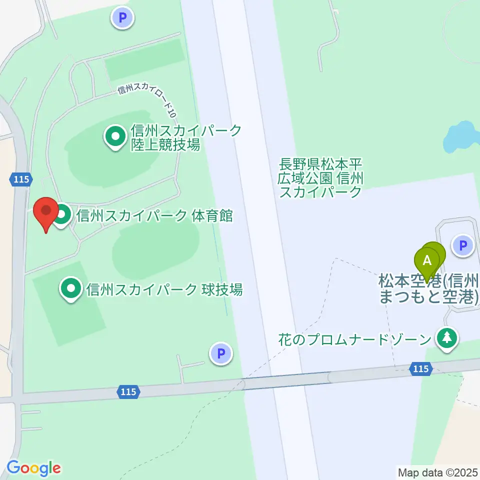 信州スカイパーク体育館周辺のファミレス・ファーストフード一覧地図