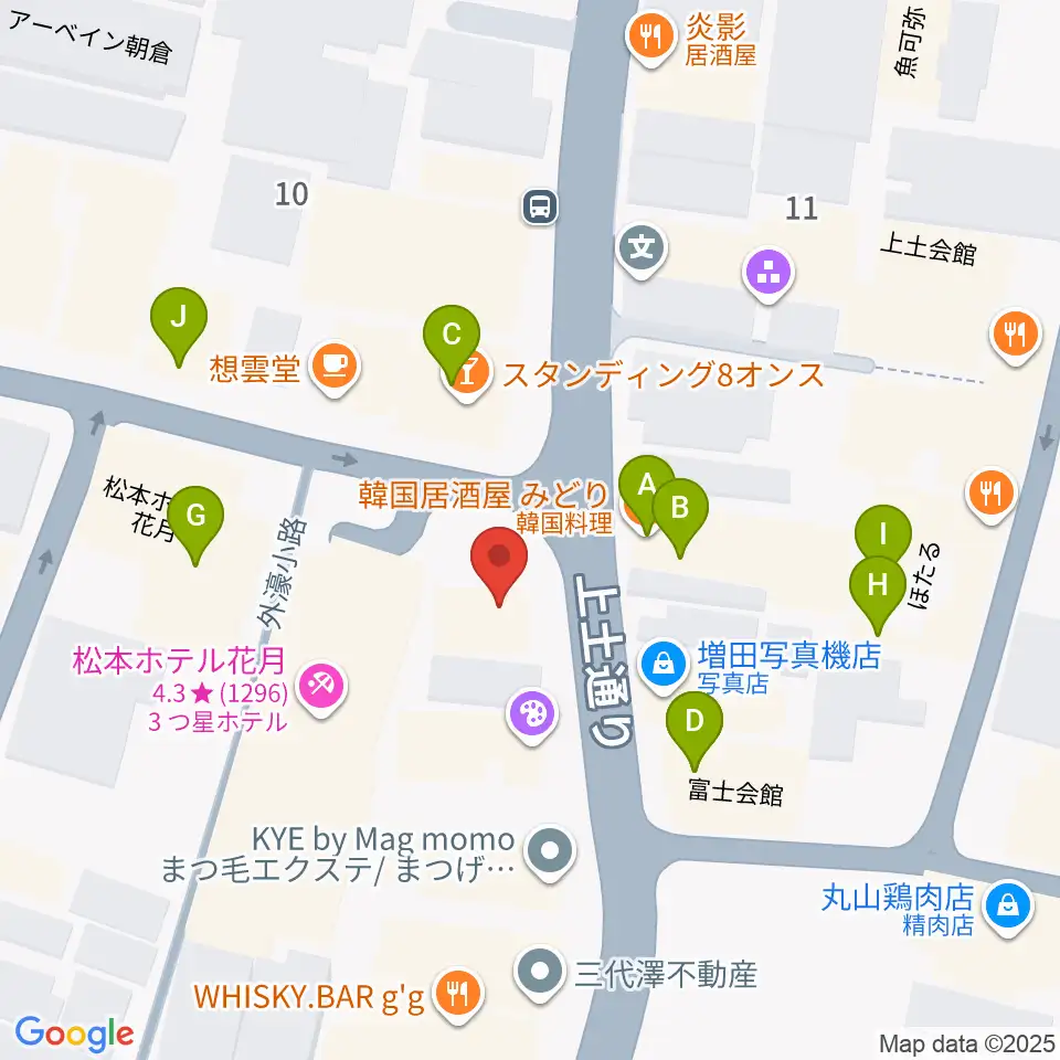 松本市下町会館周辺のファミレス・ファーストフード一覧地図