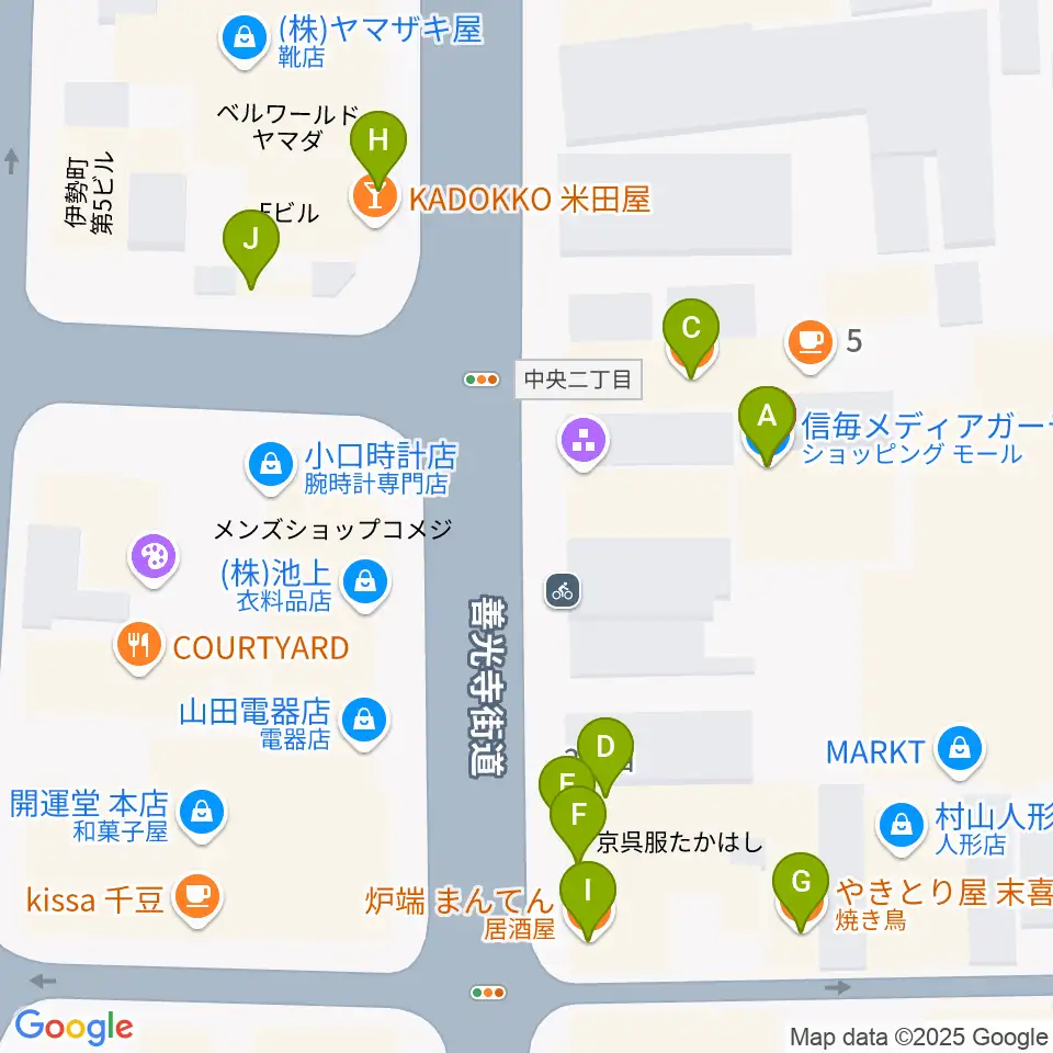 信毎メディアガーデン周辺のファミレス・ファーストフード一覧地図
