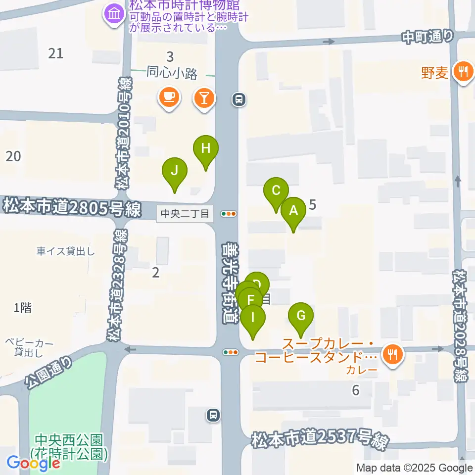信毎メディアガーデン周辺のファミレス・ファーストフード一覧地図