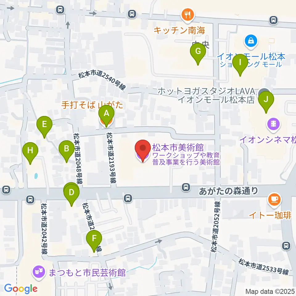 松本市美術館周辺のファミレス・ファーストフード一覧地図