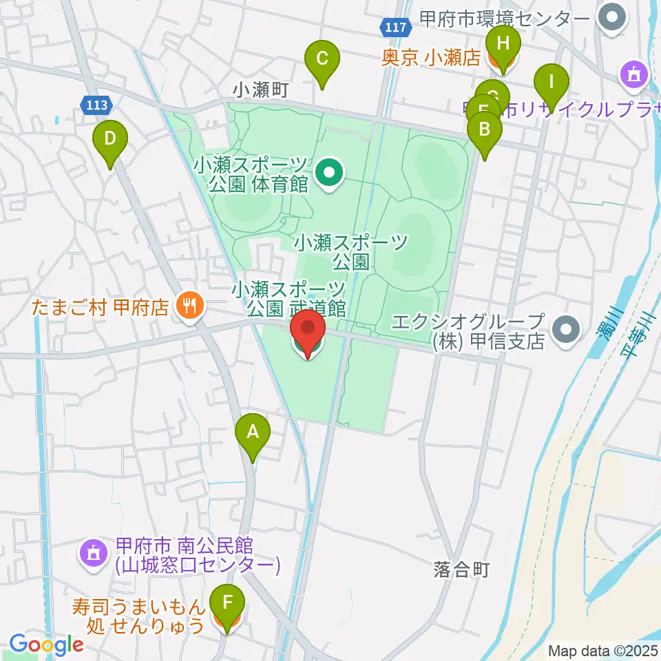 小瀬スポーツ公園武道館周辺のファミレス・ファーストフード一覧地図