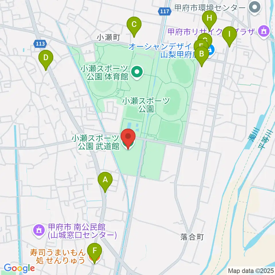 小瀬スポーツ公園武道館周辺のファミレス・ファーストフード一覧地図