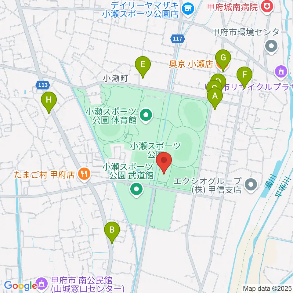 小瀬スポーツ公園アイスアリーナ周辺のファミレス・ファーストフード一覧地図