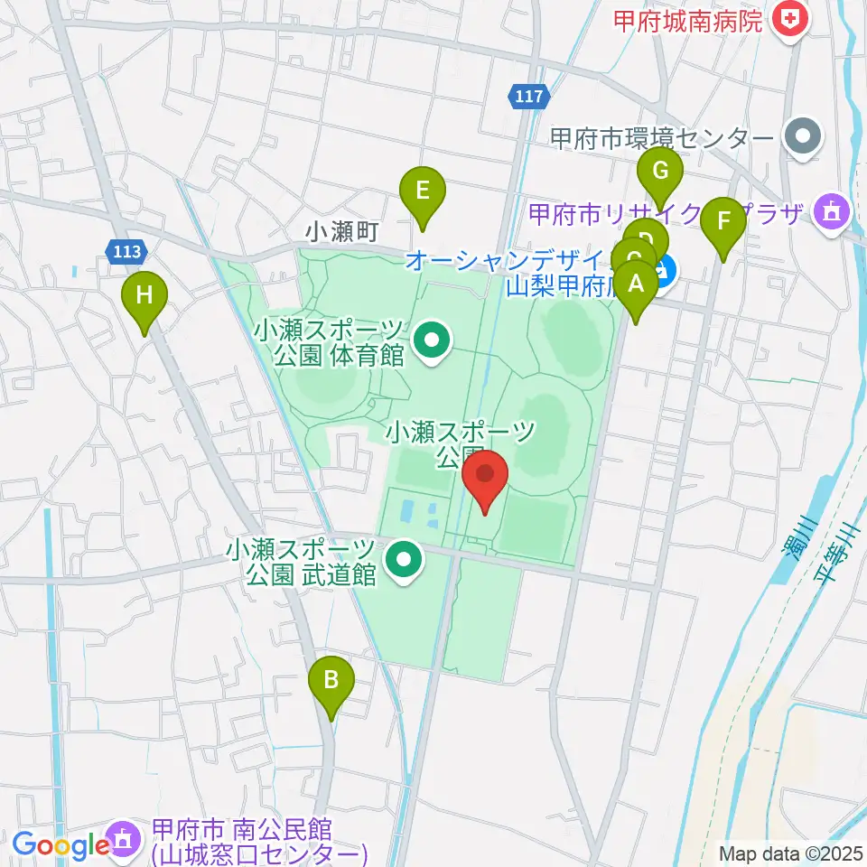 小瀬スポーツ公園アイスアリーナ周辺のファミレス・ファーストフード一覧地図
