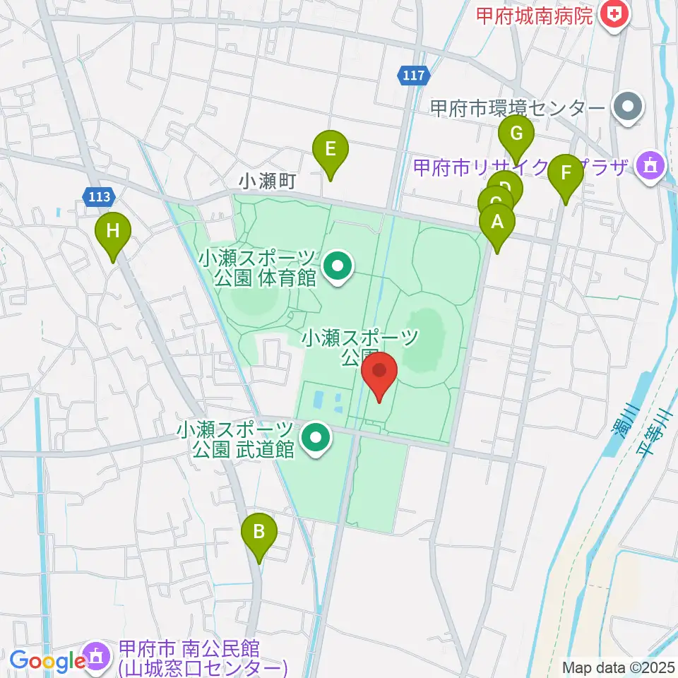 小瀬スポーツ公園アイスアリーナ周辺のファミレス・ファーストフード一覧地図
